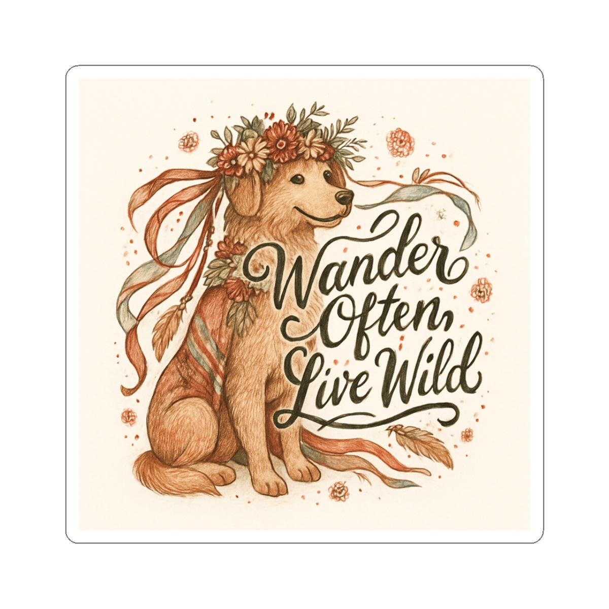Dogtown Boho Revival "Wander Often, Live Wild" Kiss-Cut Stickers (Golden Retriever)