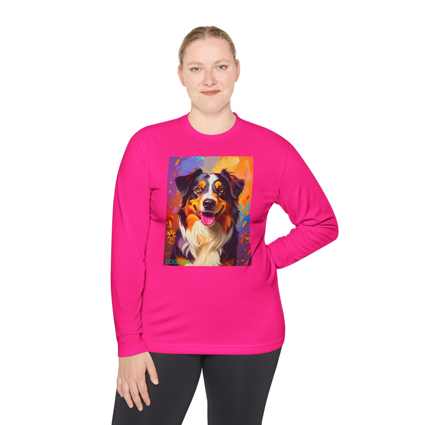 Pup Art Canvas Sport Long Sleeve Tee (Australian Shepherd)