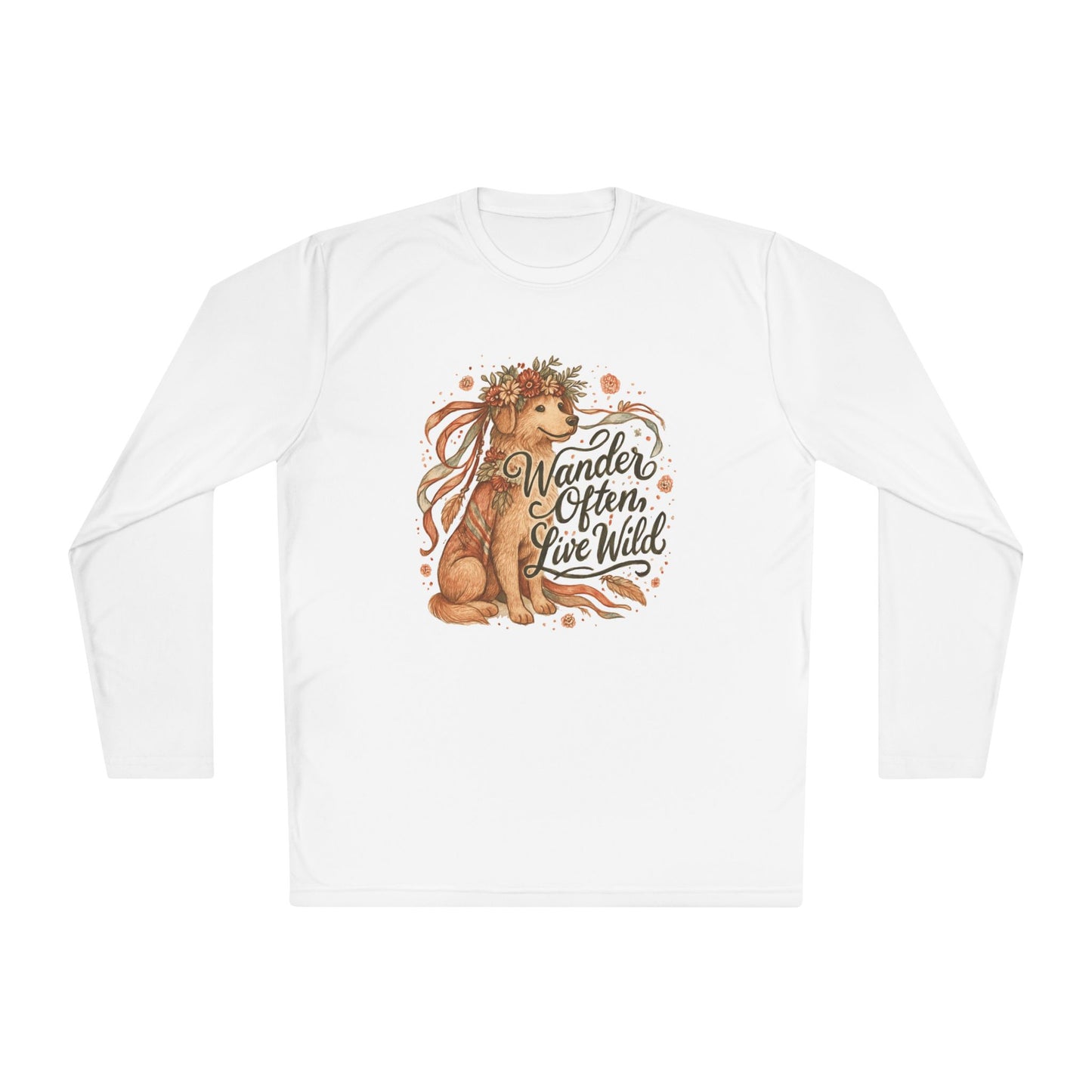 Dogtown Boho Revival "Wander Often, Live Wild" Polyester Sport Long Sleeve Tee (Golden Retriever)