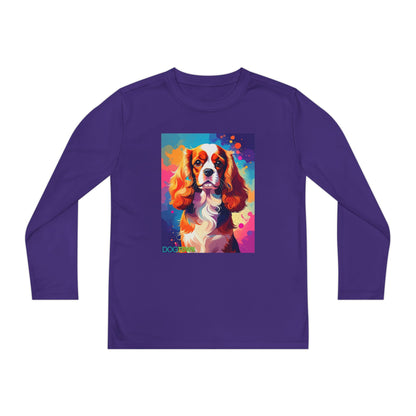 Pup Art Canvas - Kid's Sport Long Sleeve Tee (Cavalier King Charles Spaniel)