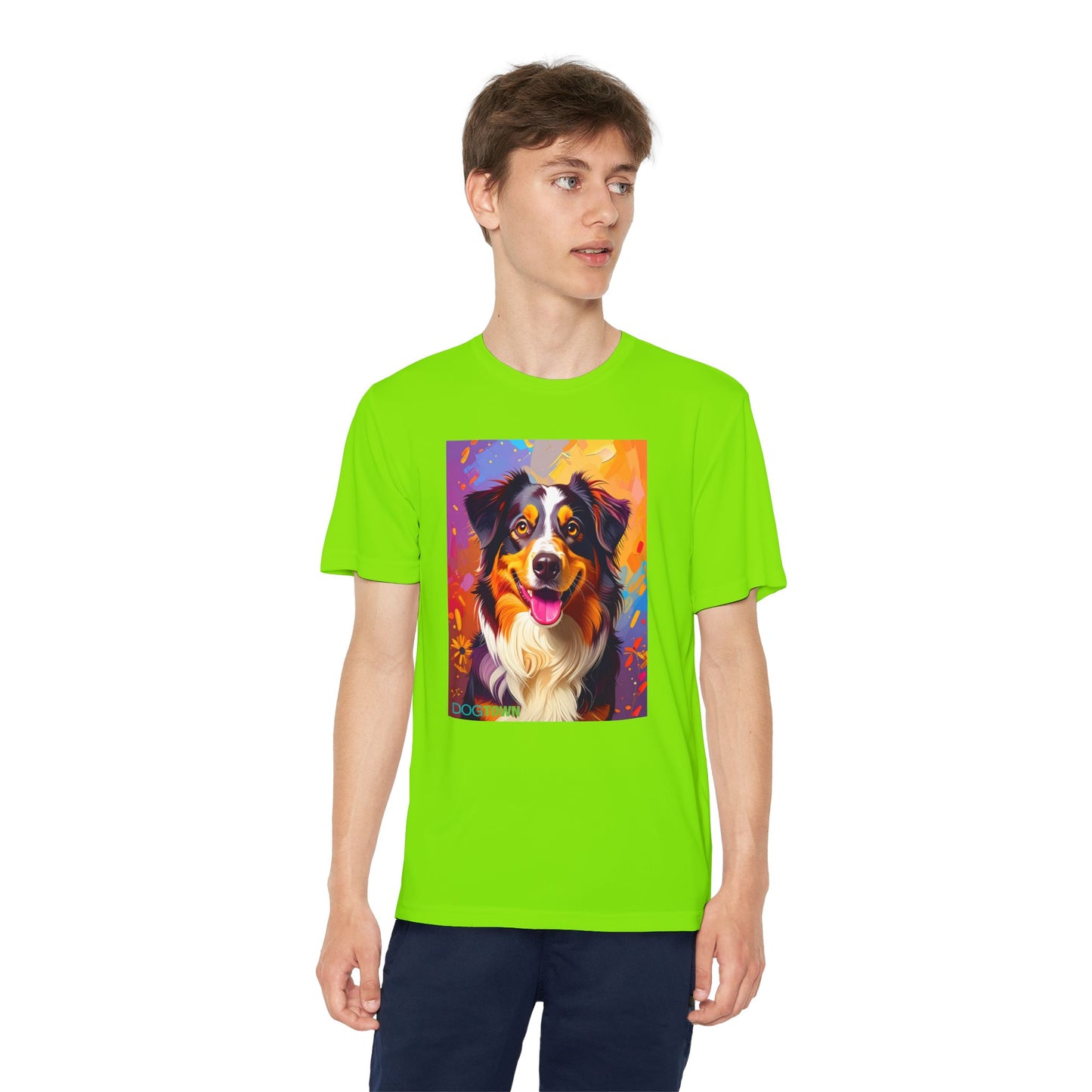 Pup Art Canvas - Kid's Sport Short Sleeve Tee (Australian Shepherd)