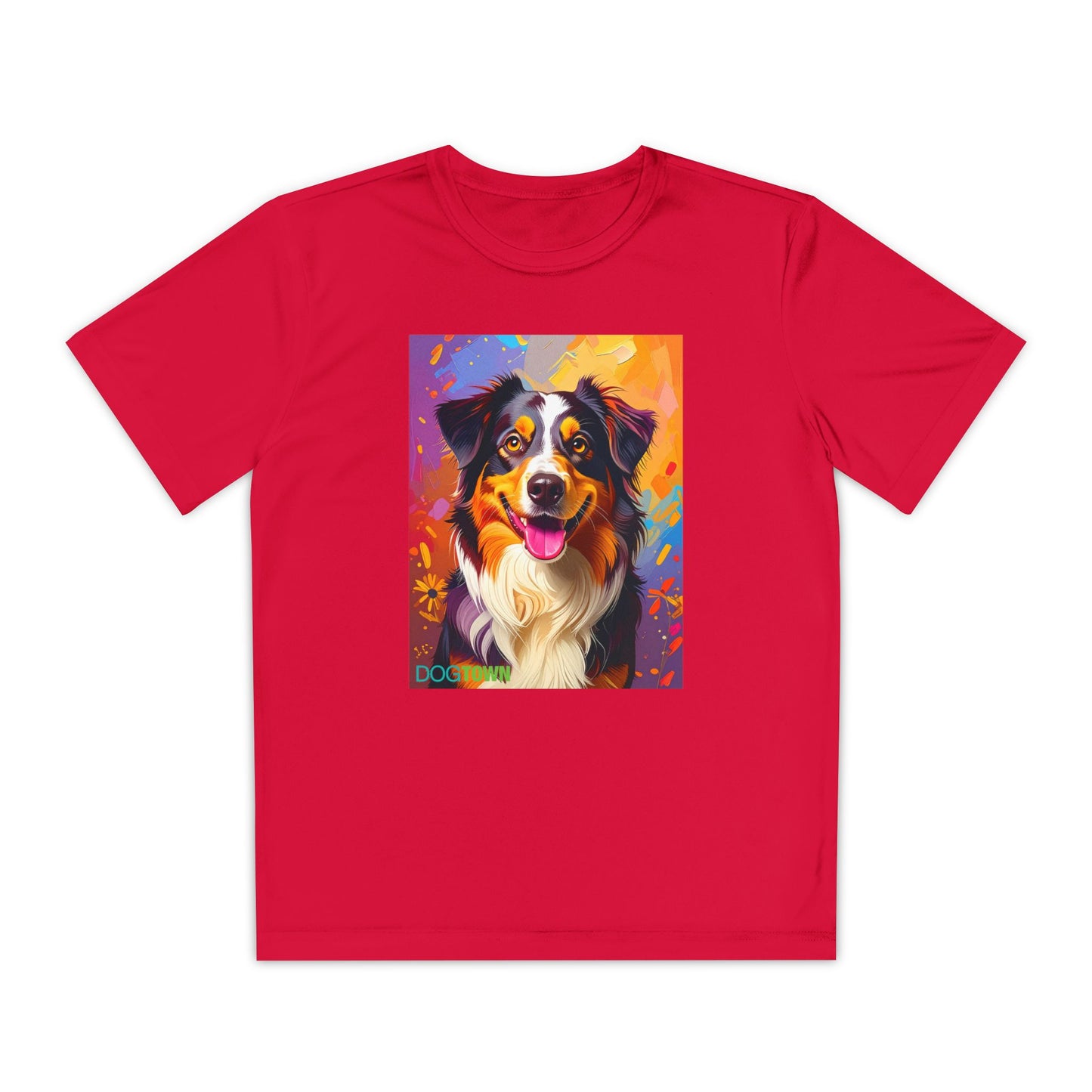 Pup Art Canvas - Kid's Sport Short Sleeve Tee (Australian Shepherd)