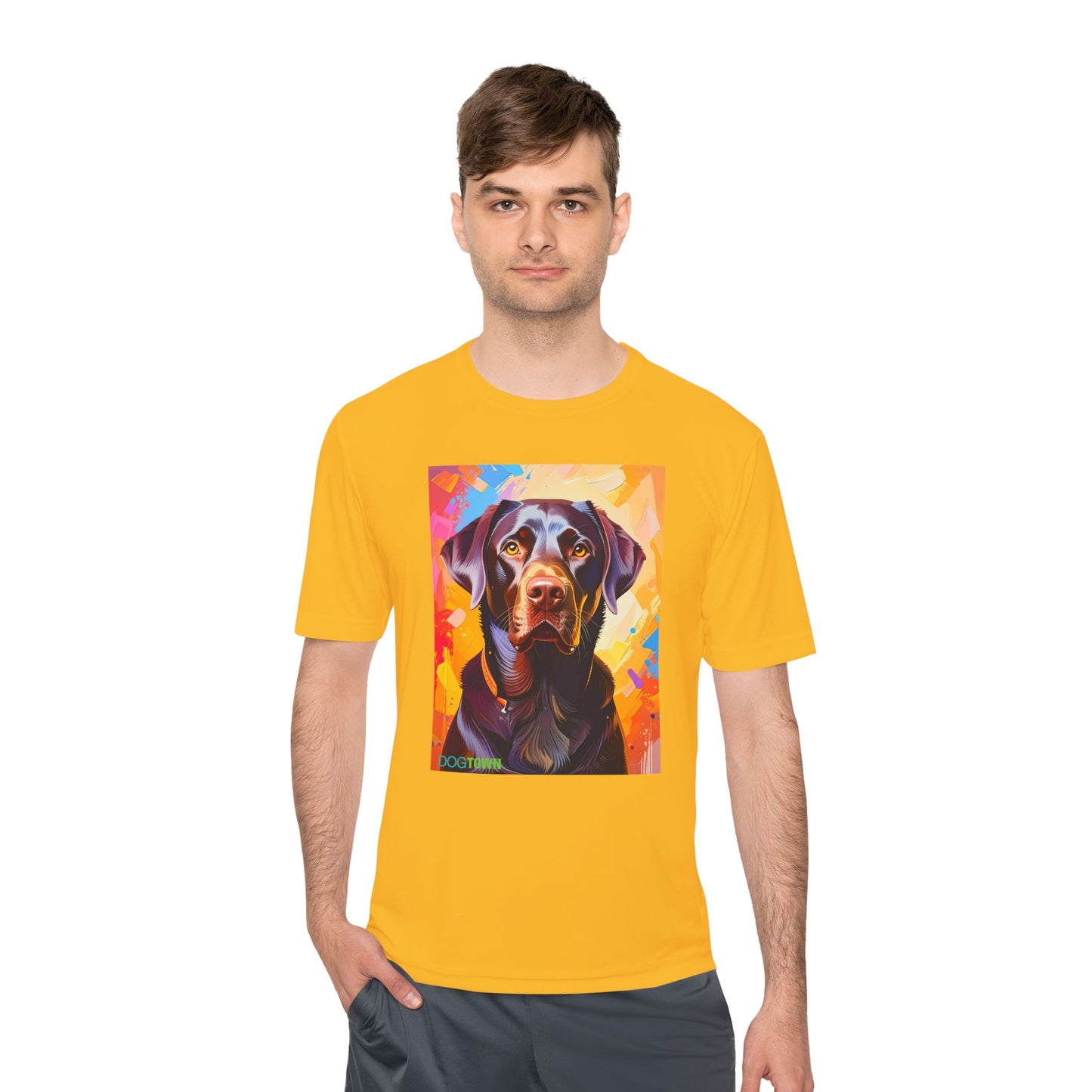 Pup Art Canvas Unisex Moisture Wicking Tee (Chocolate Lab)