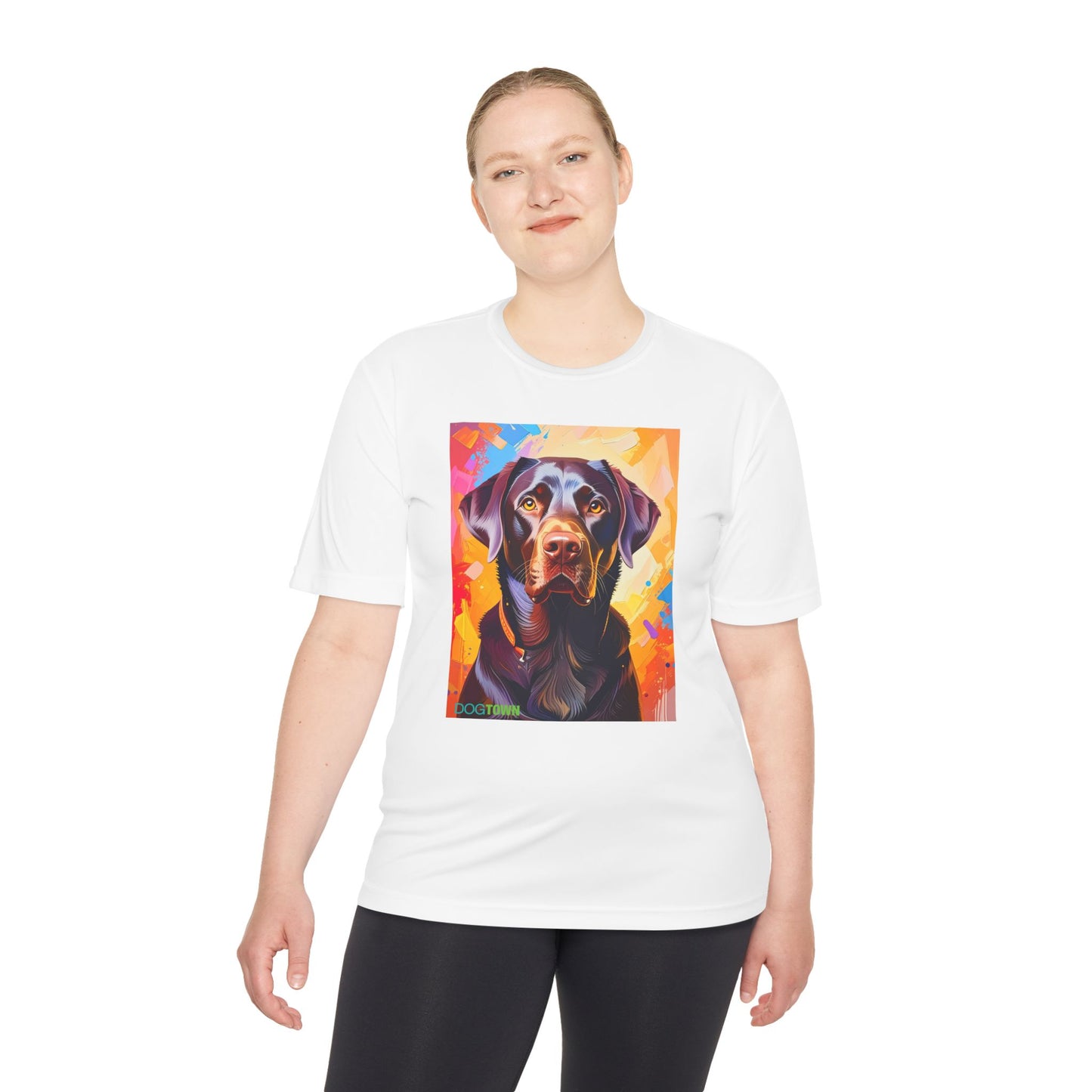 Pup Art Canvas Unisex Moisture Wicking Tee (Chocolate Lab)