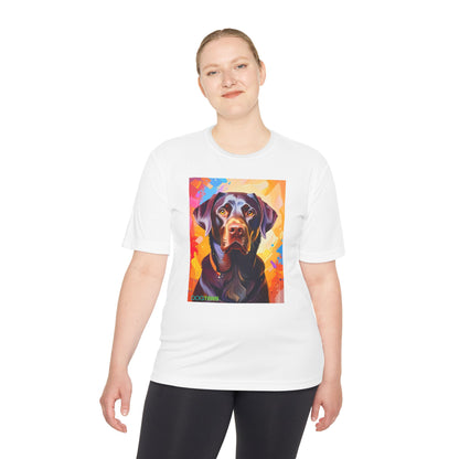 Pup Art Canvas Unisex Moisture Wicking Tee (Chocolate Lab)