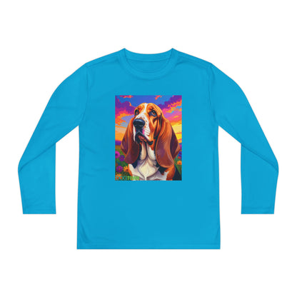 Pup Art Canvas - Kid's Sport Long Sleeve Tee (Basset Hound)