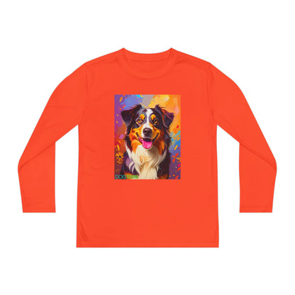 Pup Art Canvas - Kid's Sport Long Sleeve Tee (Australian Shepherd)