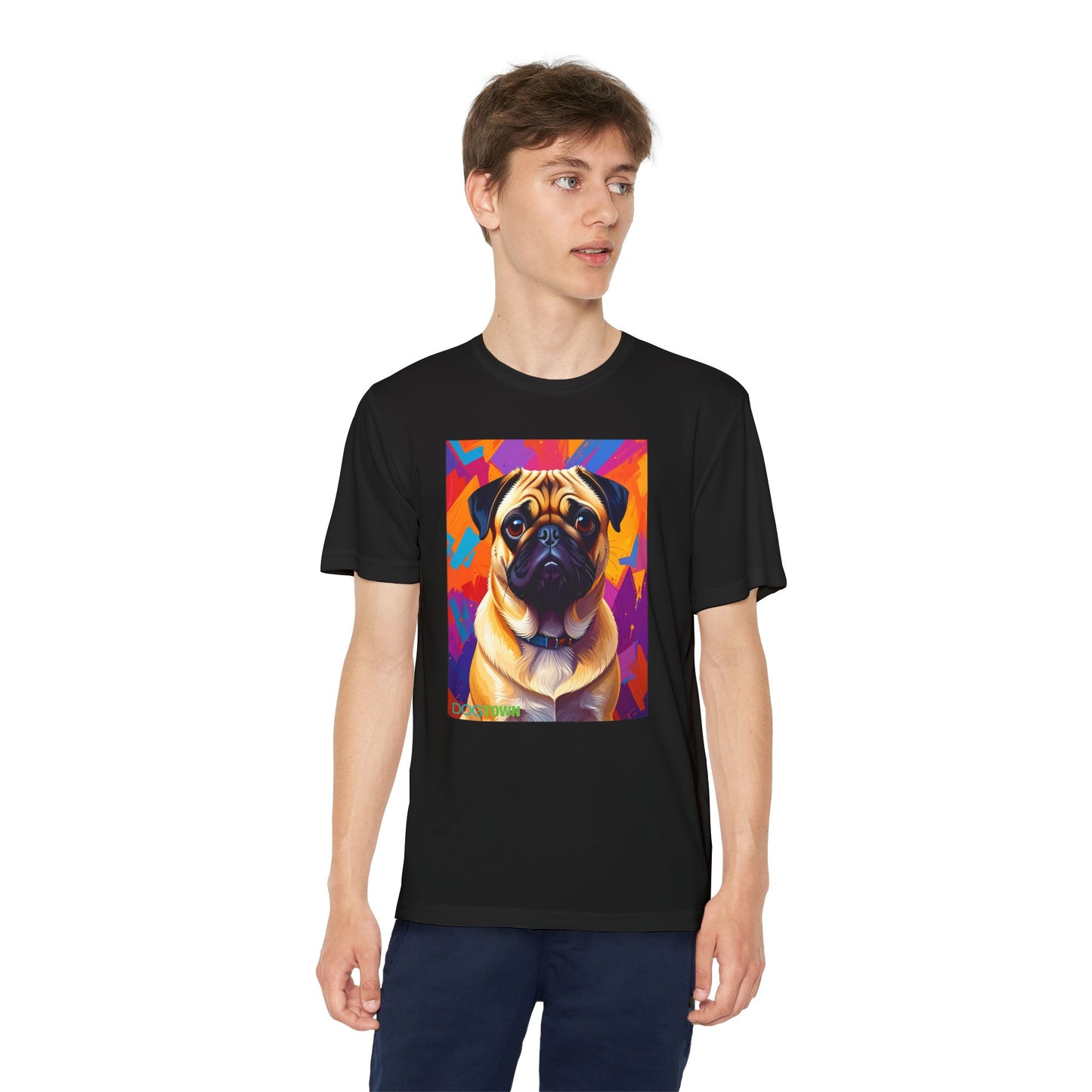 Pup Art Canvas - Kid's Sport Short Sleeve Tee (Pug)