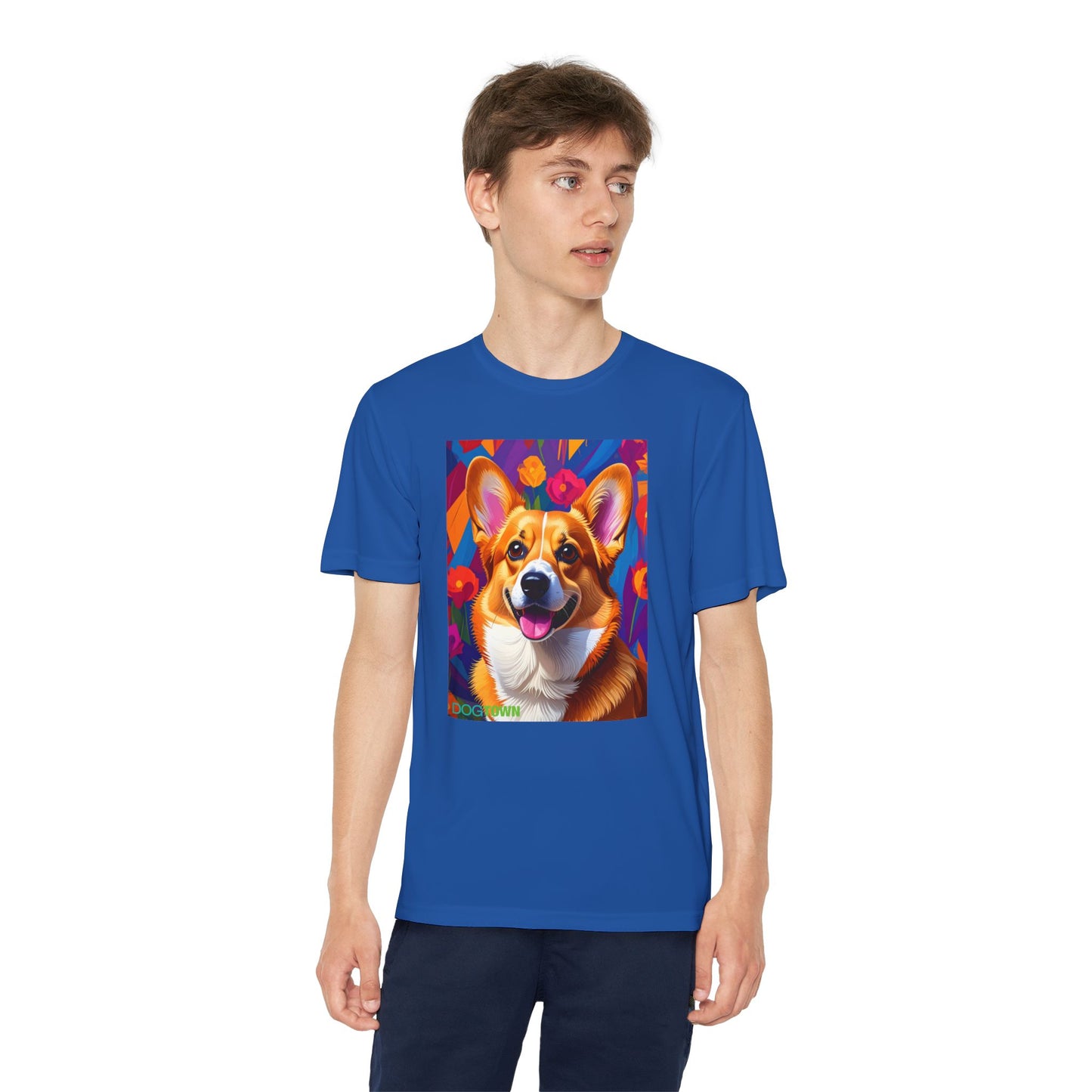 Pup Art Canvas - Kid's Sport Short Sleeve Tee (Corgi)
