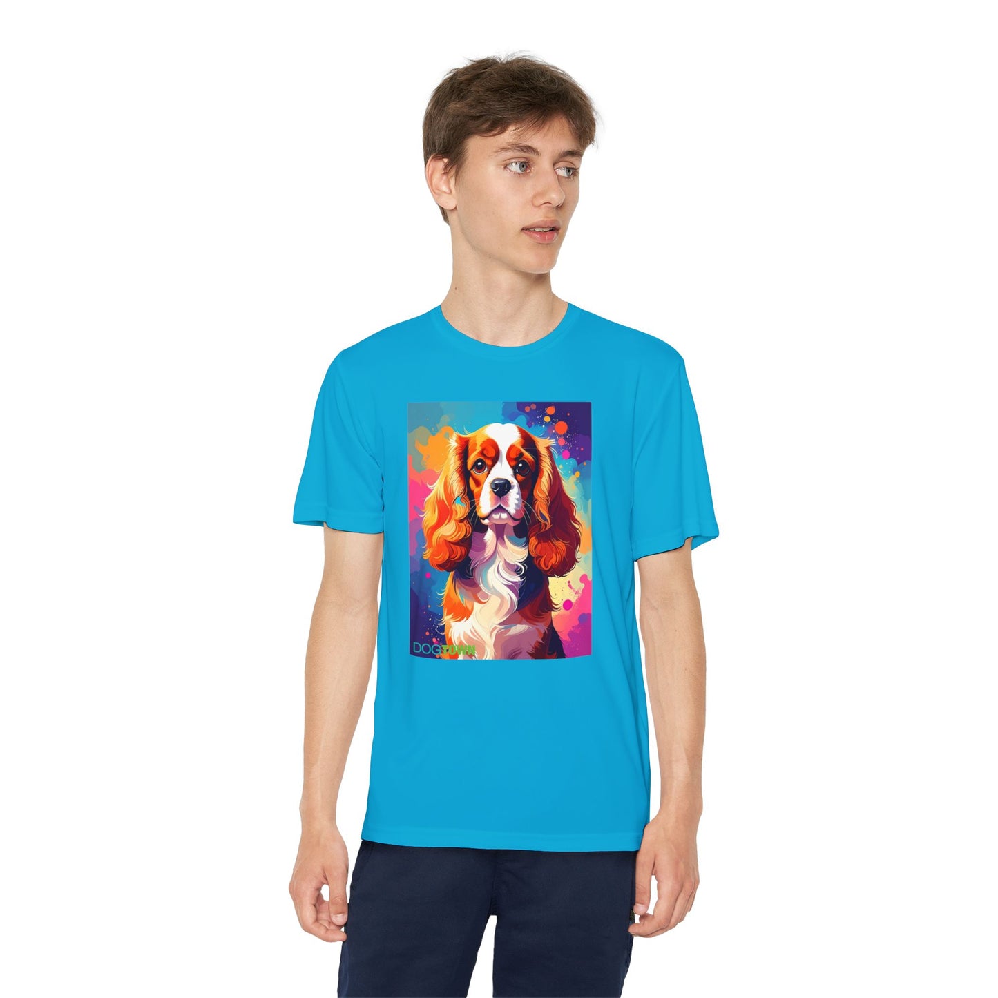 Pup Art Canvas - Kid's Sport Short Sleeve Tee (Cavalier King Charles Spaniel)