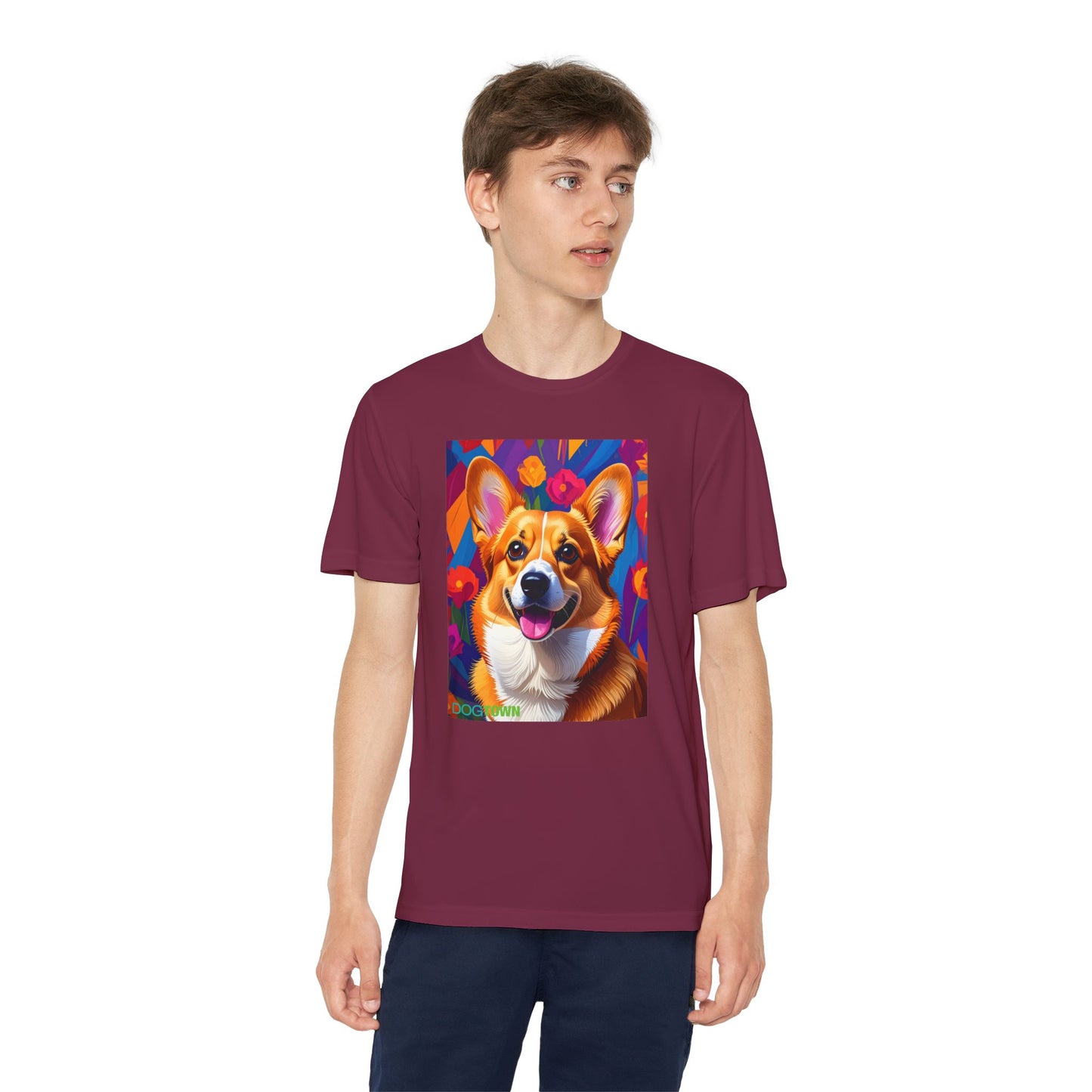 Pup Art Canvas - Kid's Sport Short Sleeve Tee (Corgi)