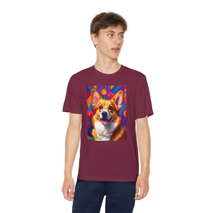Pup Art Canvas - Kid's Sport Short Sleeve Tee (Corgi)