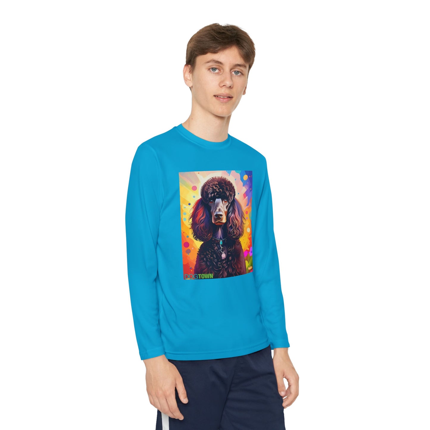 Pup Art Canvas - Kid's Sport Long Sleeve Tee (Standard Poodle)