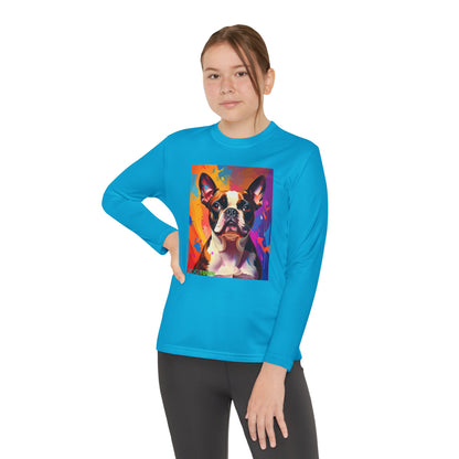 Pup Art Canvas - Kid's Sport Long Sleeve Tee (Boston Terrier)