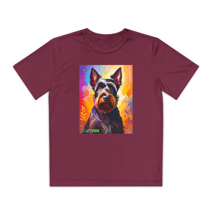 Pup Art Canvas - Kid's Sport Short Sleeve Tee (Scottish Terrier)