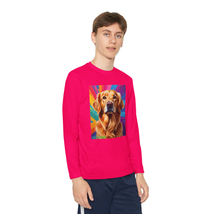 Pup Art Canvas - Kid's Sport Long Sleeve Tee (Golden Retriever)