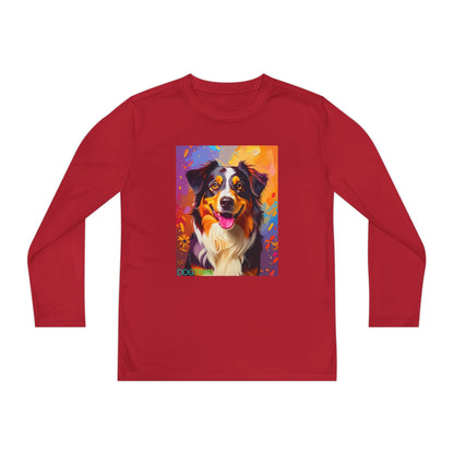 Pup Art Canvas - Kid's Sport Long Sleeve Tee (Australian Shepherd)