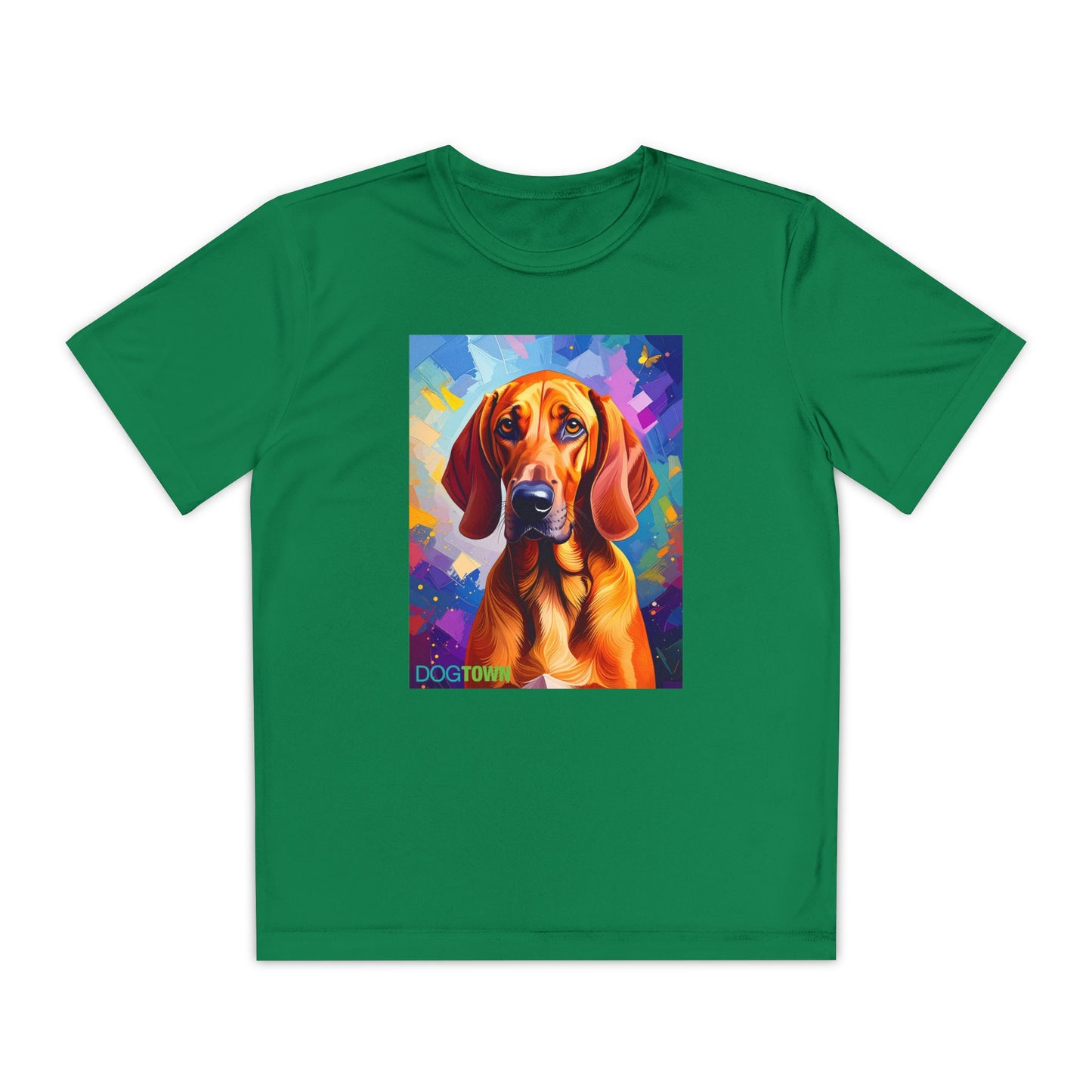Pup Art Canvas - Kid's Sport Short Sleeve Tee (Redbone Coonhound)
