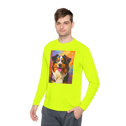Pup Art Canvas Sport Long Sleeve Tee (Australian Shepherd)