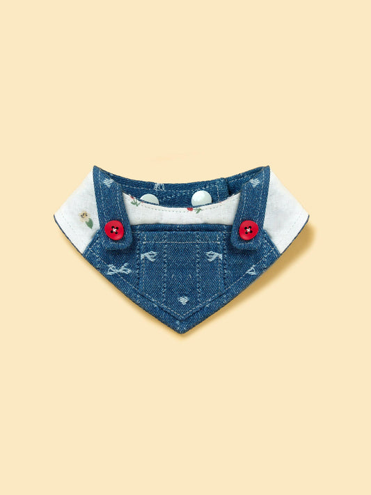 Reversible Denim Cherry Overalls Pet Bandana
