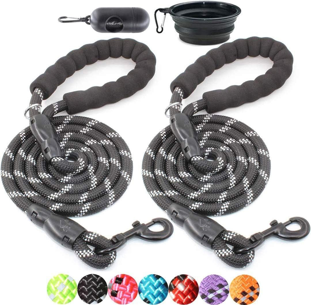 2 Pack Dog Leash with Comfortable Padded Handle and Highly Reflective Threads 5'