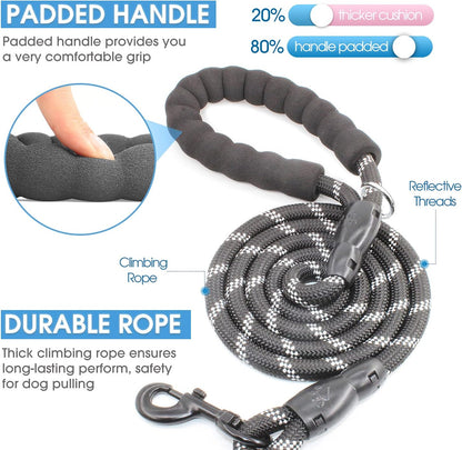 2 Pack Dog Leash with Comfortable Padded Handle and Highly Reflective Threads 5'