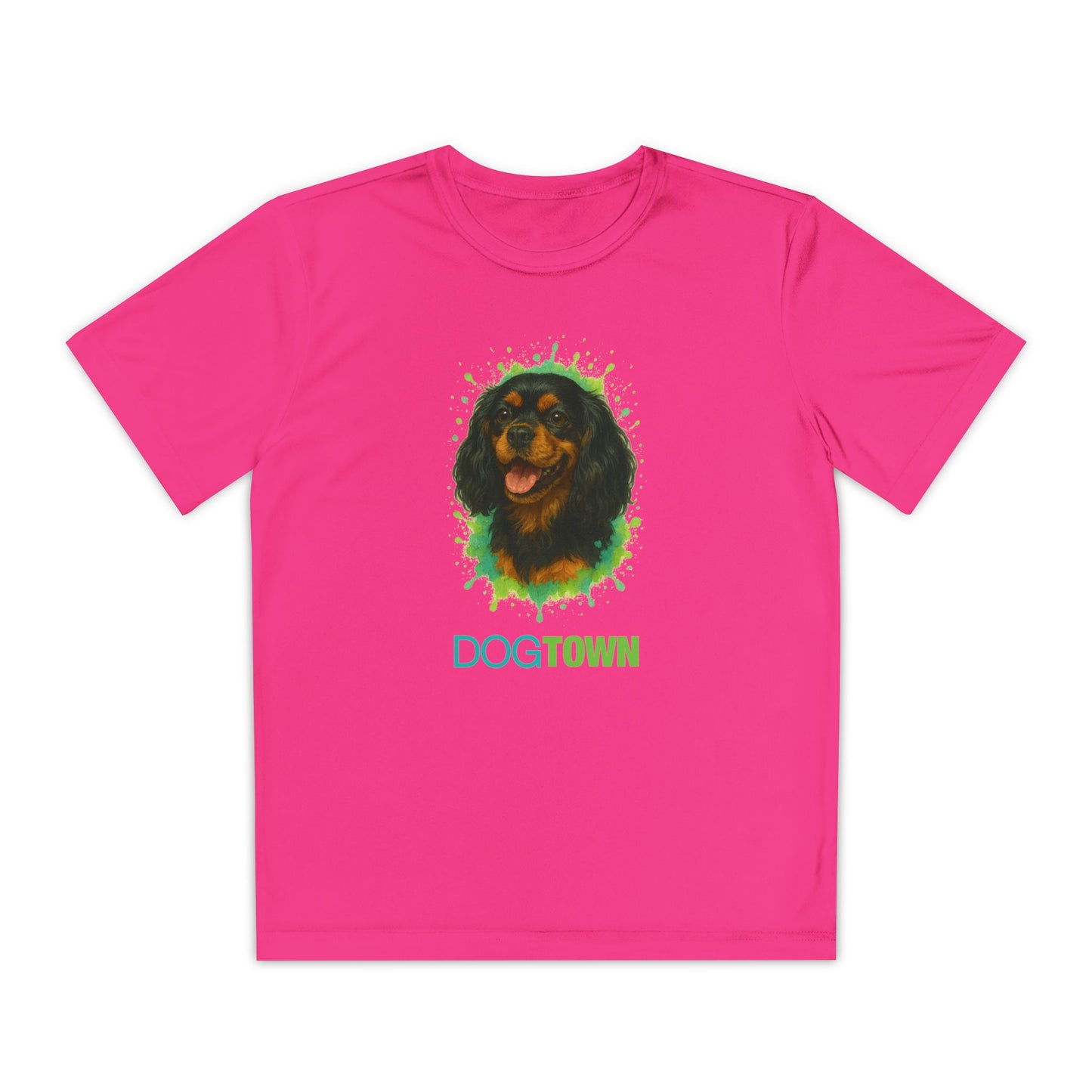 2025 Breed Collection - Kid's Polyester Thin Short Sleeve Tee - Black and Tan Cavalier King Charles Spaniel