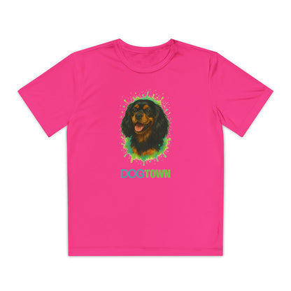 2025 Breed Collection - Kid's Polyester Thin Short Sleeve Tee - Black and Tan Cavalier King Charles Spaniel