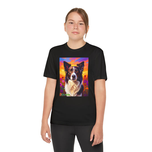 Pup Art Canvas - Kid's Sport Short Sleeve Tee (Border Collie)