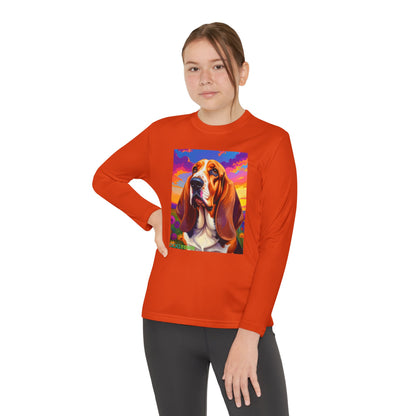 Pup Art Canvas - Kid's Sport Long Sleeve Tee (Basset Hound)