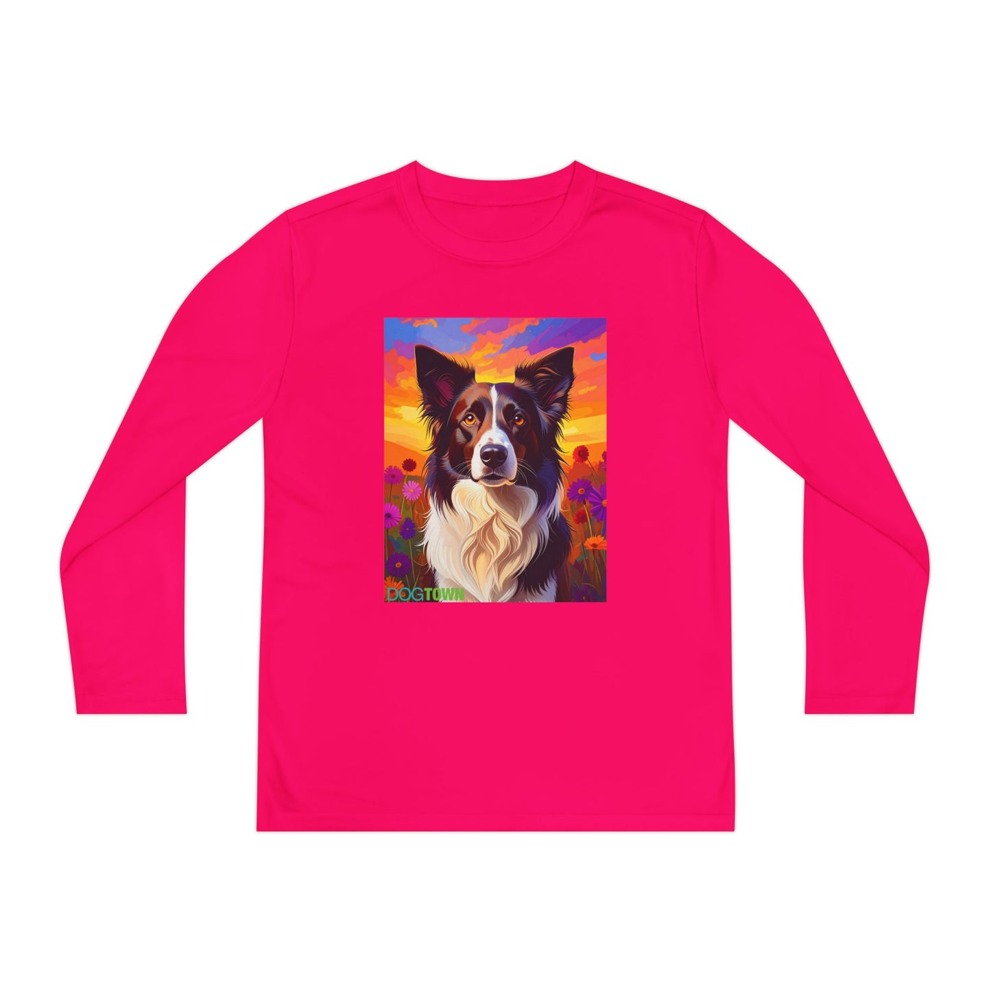 Pup Art Canvas - Kid's Sport Long Sleeve Tee (Border Collie)