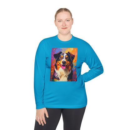 Pup Art Canvas Sport Long Sleeve Tee (Australian Shepherd)