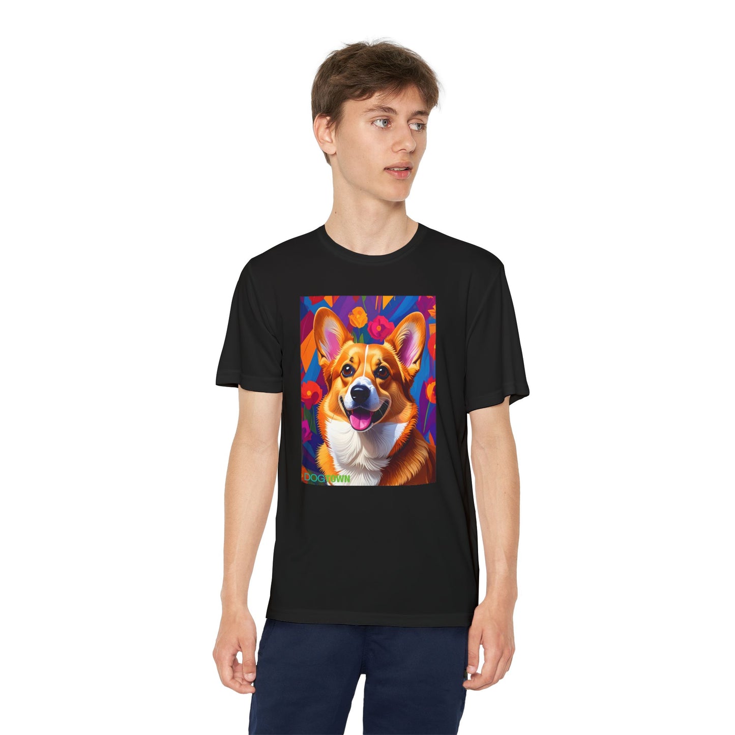 Pup Art Canvas - Kid's Sport Short Sleeve Tee (Corgi)