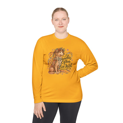 Dogtown Boho Revival "Wander Often, Live Wild" Polyester Sport Long Sleeve Tee (Golden Retriever)