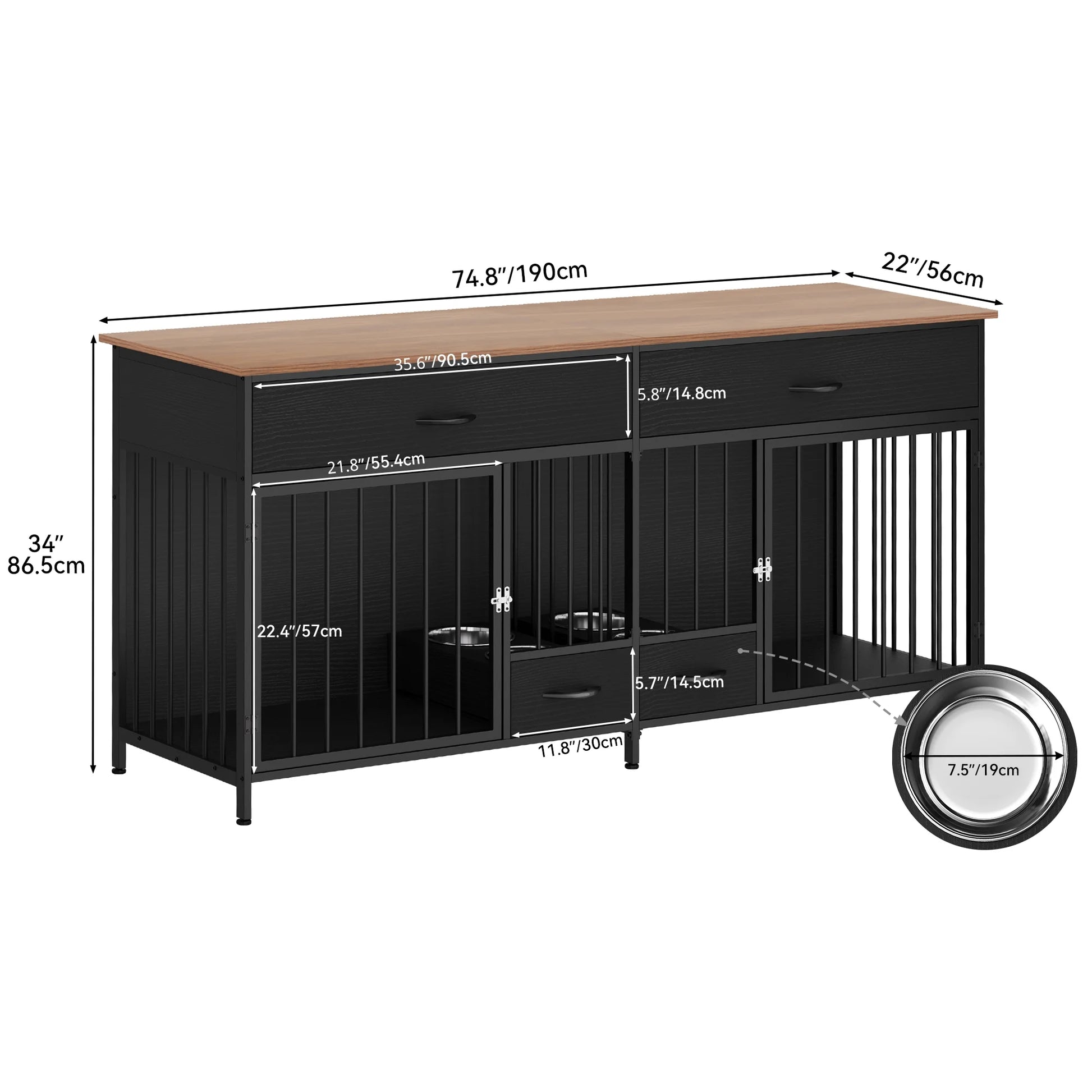 Double Dog Crate Furniture with Storage & Dog Feeder