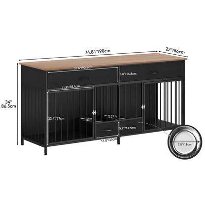 Double Dog Crate Furniture with Storage & Dog Feeder