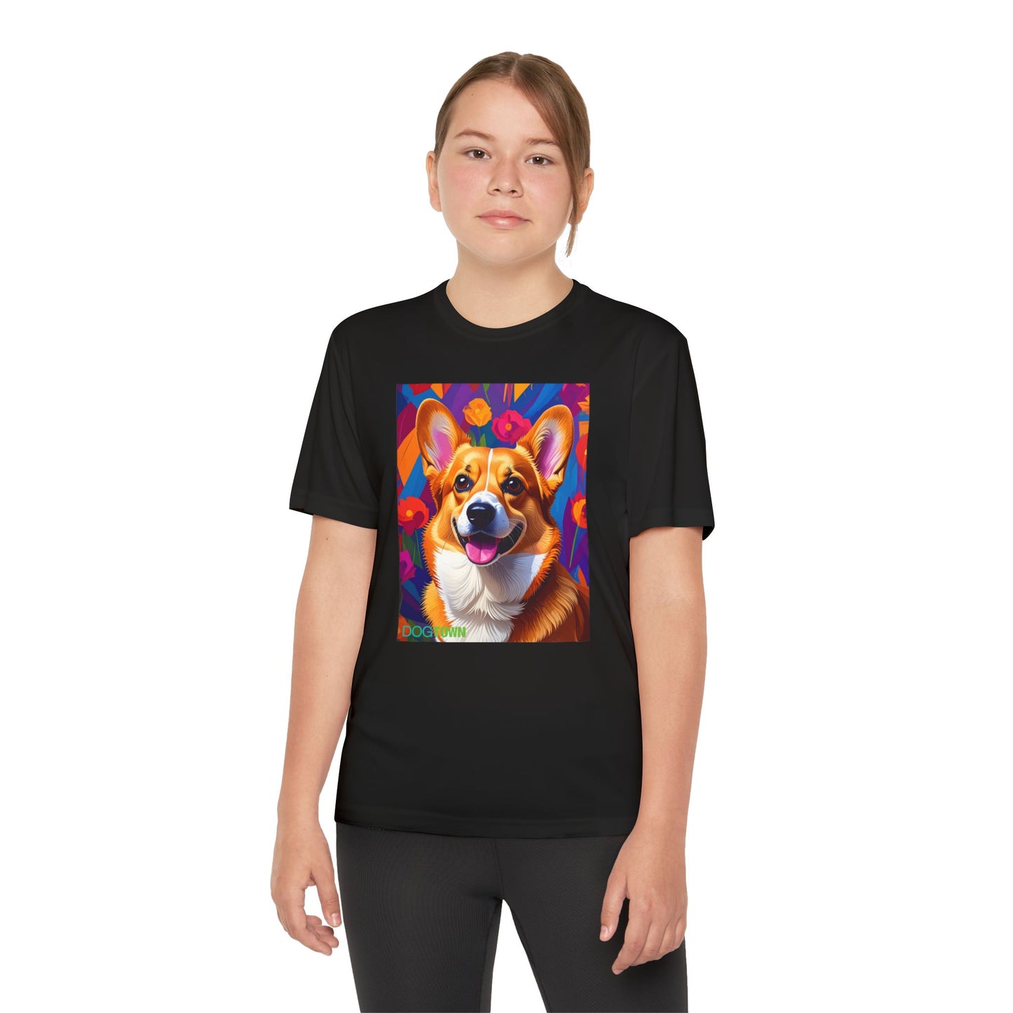 Pup Art Canvas - Kid's Sport Short Sleeve Tee (Corgi)