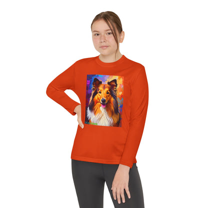 Pup Art Canvas - Kid's Sport Long Sleeve Tee (Sheltie - Shetland Sheepdog)