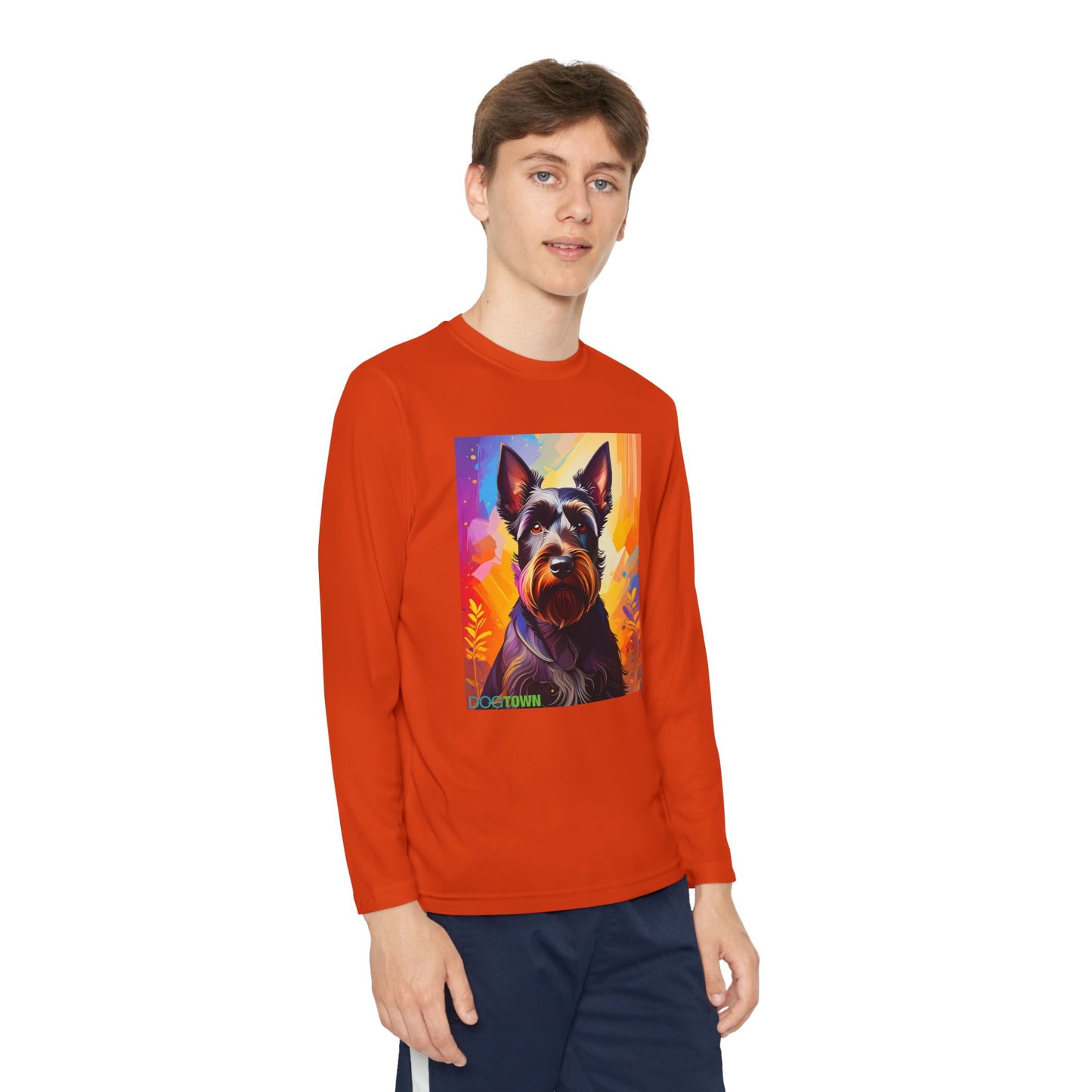 Pup Art Canvas - Kid's Sport Long Sleeve Tee (Scottish Terrier)