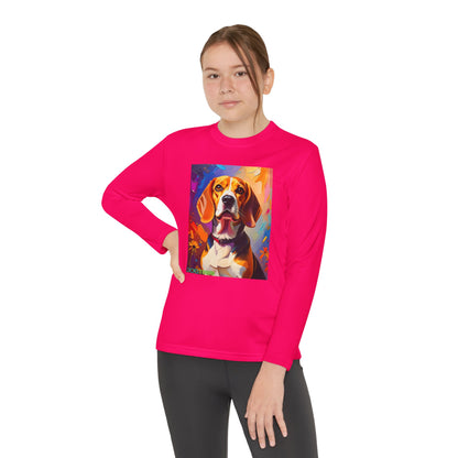 Pup Art Canvas - Kid's Sport Long Sleeve Tee (Beagle)