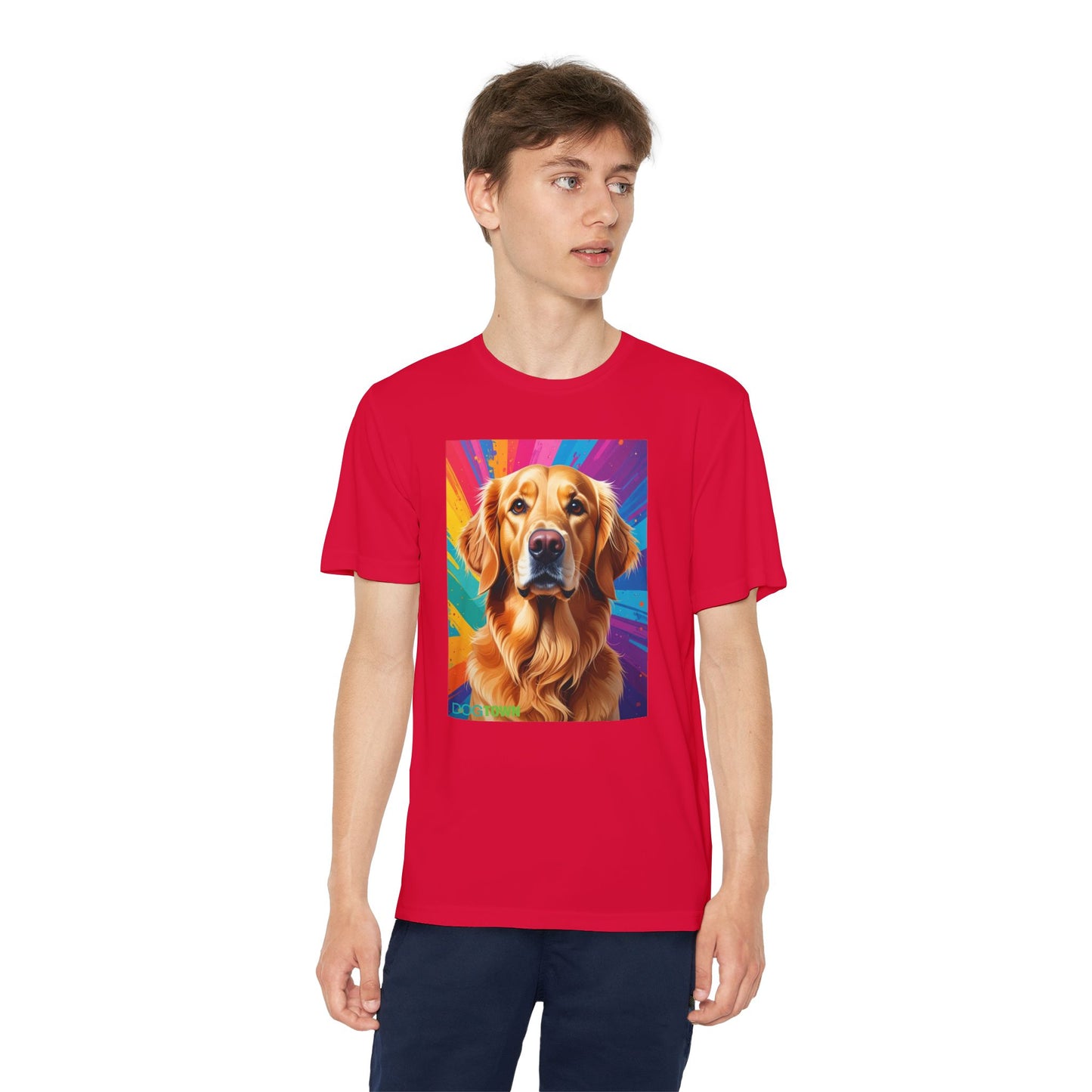 Pup Art Canvas - Kid's Sport Short Sleeve Tee (Golden Retriever)