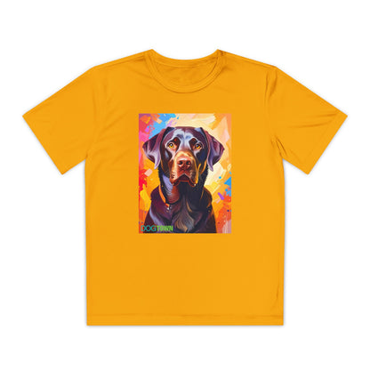 Pup Art Canvas - Kid's Sport Short Sleeve Tee (Chocolate Lab)