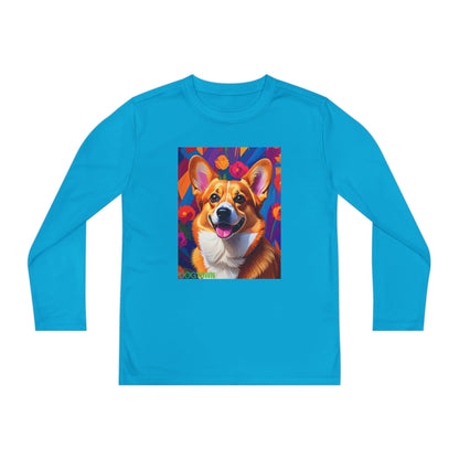 Pup Art Canvas - Kid's Sport Long Sleeve Tee (Corgi)