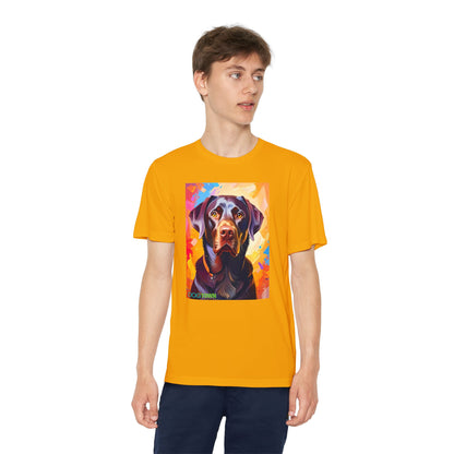 Pup Art Canvas - Kid's Sport Short Sleeve Tee (Chocolate Lab)