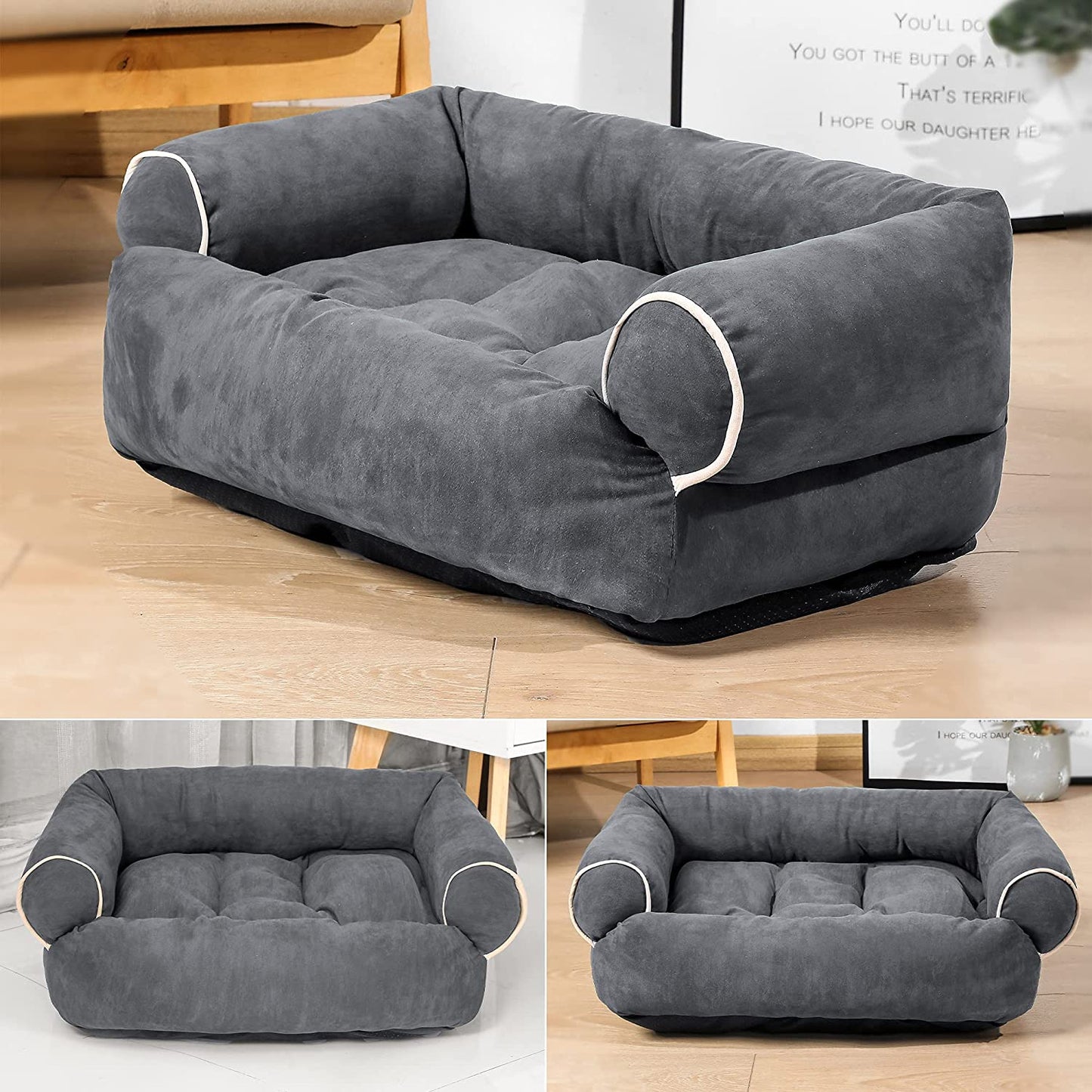 Large Orthopedic Dog Bed,3D Sponge Dog Sofa Bed,Luxury Dog Bed Pet Cat Cushion Dog Pillow Bed, Dog Cuddler Sleeping Bed for Large Medium Small Dogs Cats Pets Washable Beds（Small Grey）