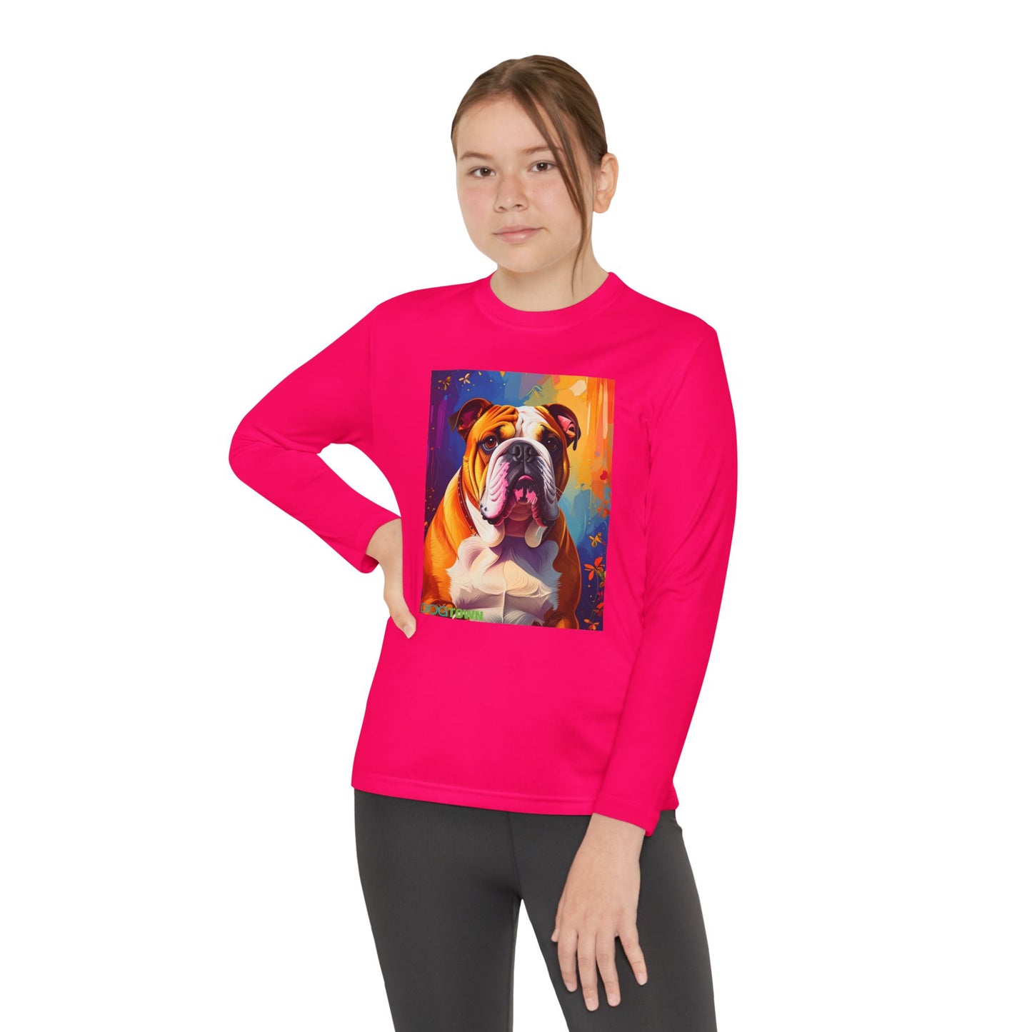 Pup Art Canvas - Kid's Sport Long Sleeve Tee (English Bulldog)
