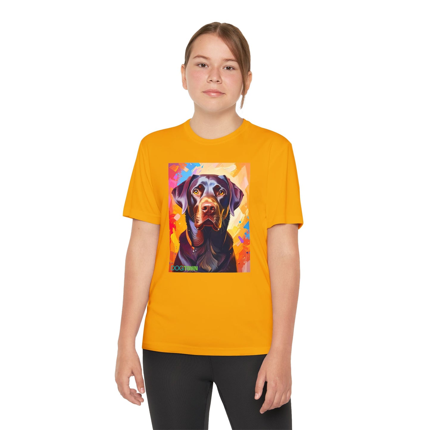 Pup Art Canvas - Kid's Sport Short Sleeve Tee (Chocolate Lab)