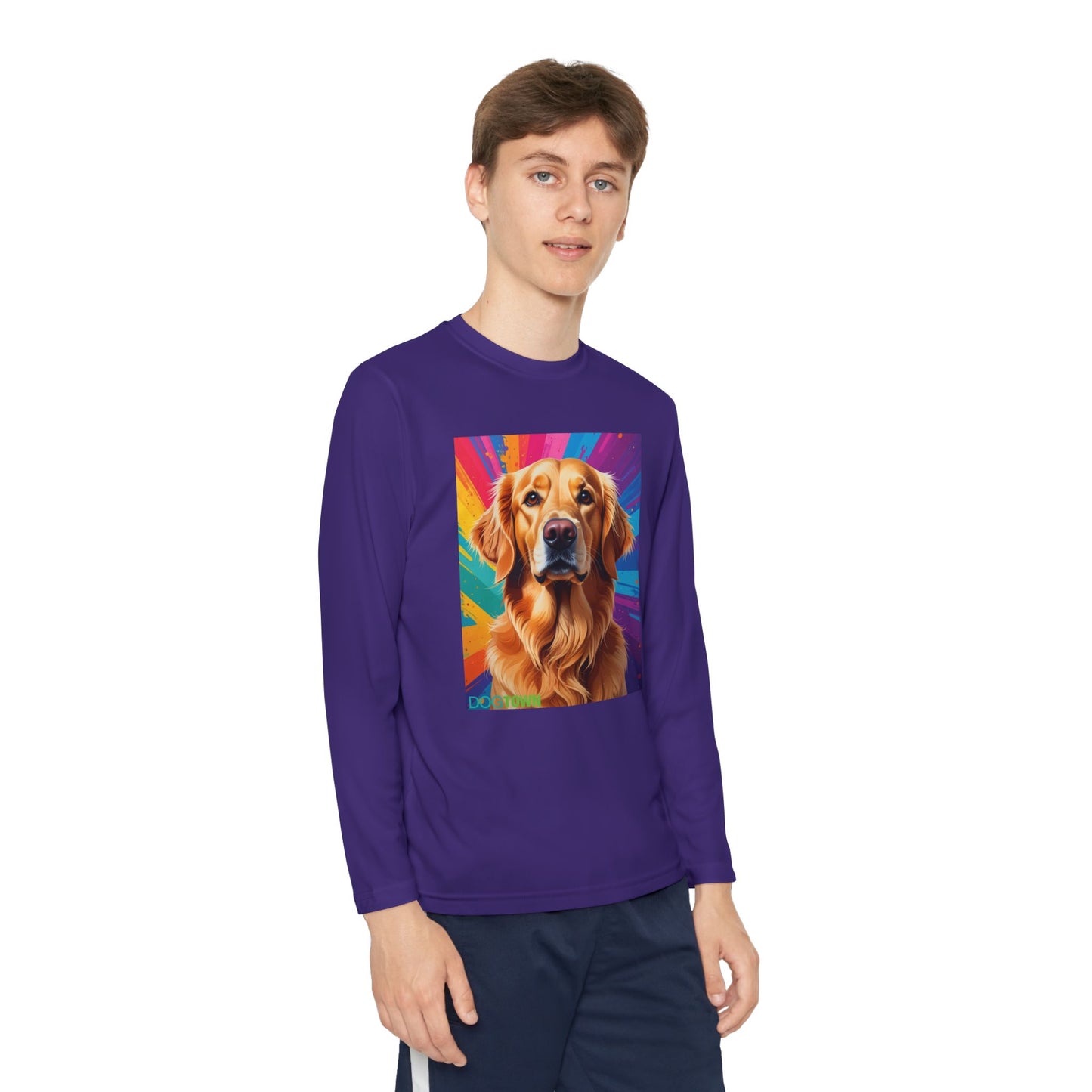 Pup Art Canvas - Kid's Sport Long Sleeve Tee (Golden Retriever)
