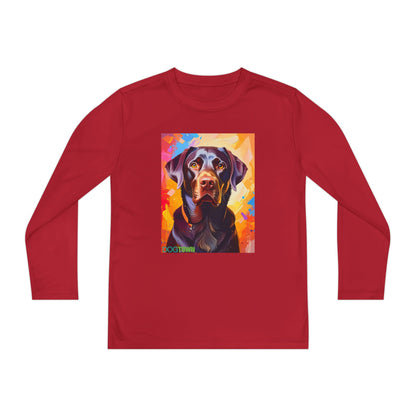 Pup Art Canvas - Kid's Sport Long Sleeve Tee (Chocolate Lab)