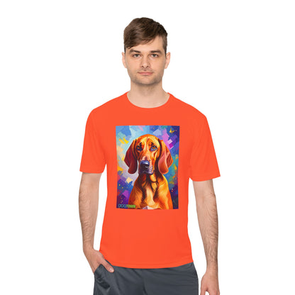 Pup Art Canvas Unisex Moisture Wicking Tee (Redbone Coonhound)